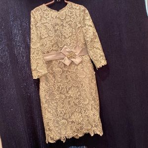 Grey lace knee length cocktail dress